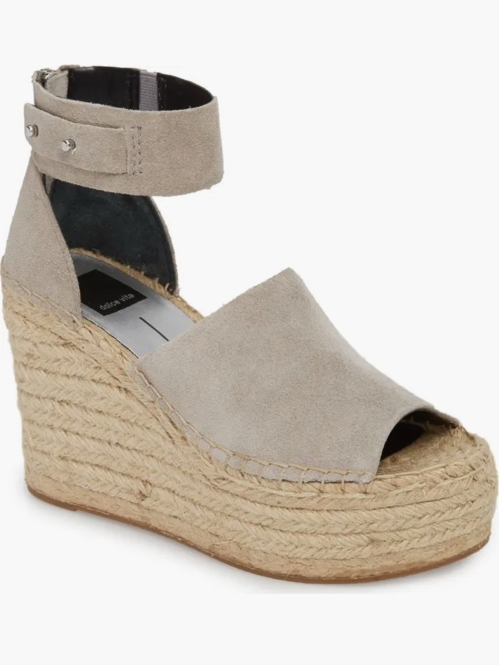 Dolce Vita Straw Light Gray Suede Espadrille Platform Wedge Sandals, SZ 7.5